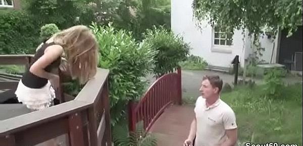  Skinny German Teen Seduce to Fuck Outdoor for Money